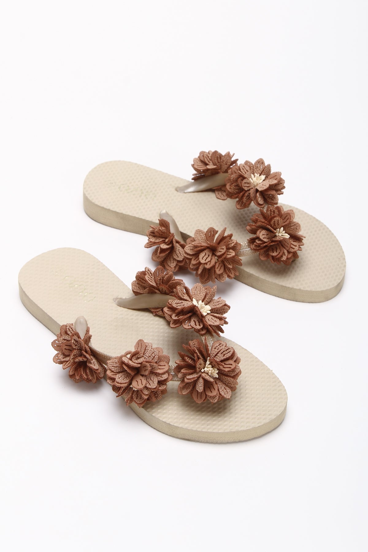 Havana camel çiçekli parmak arası plaj terliği