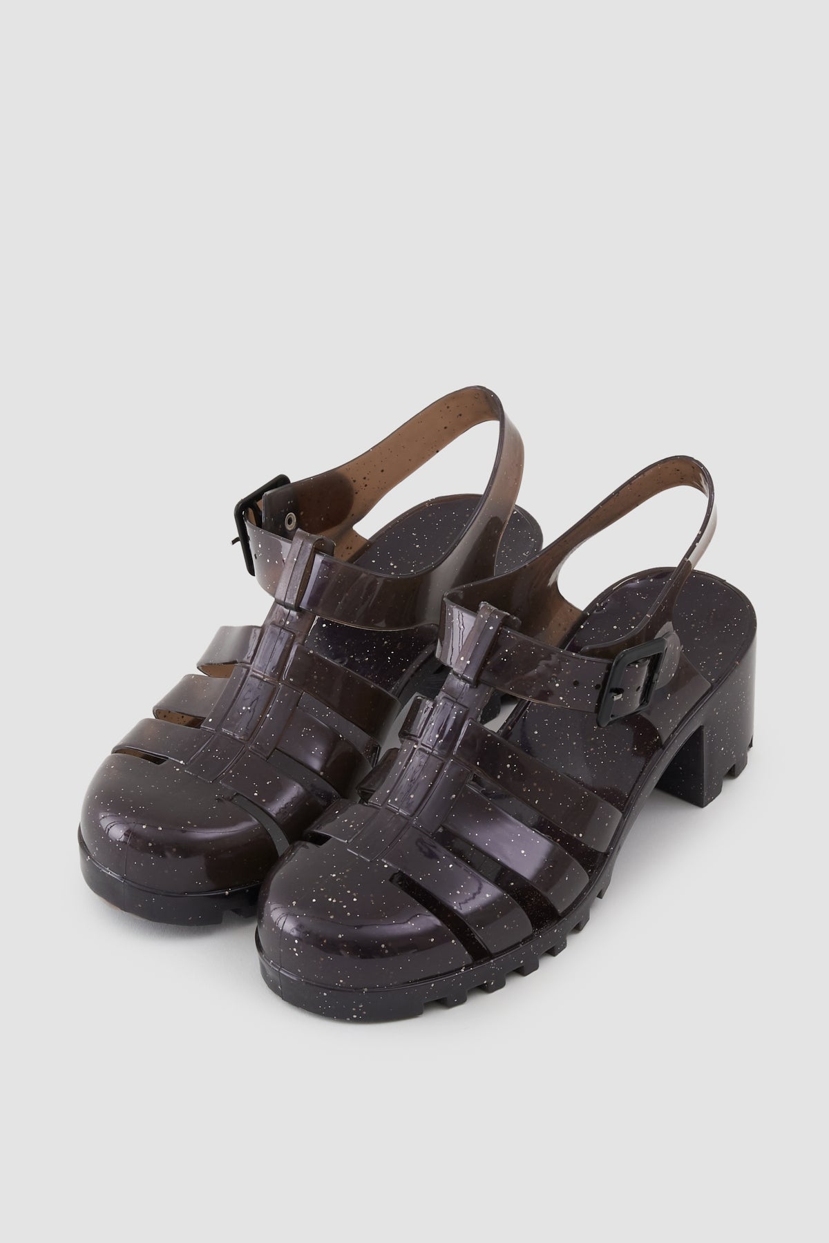 Cannes Siyah Simli Kalın topuklu Jel Yazlık - Günlük sandalet