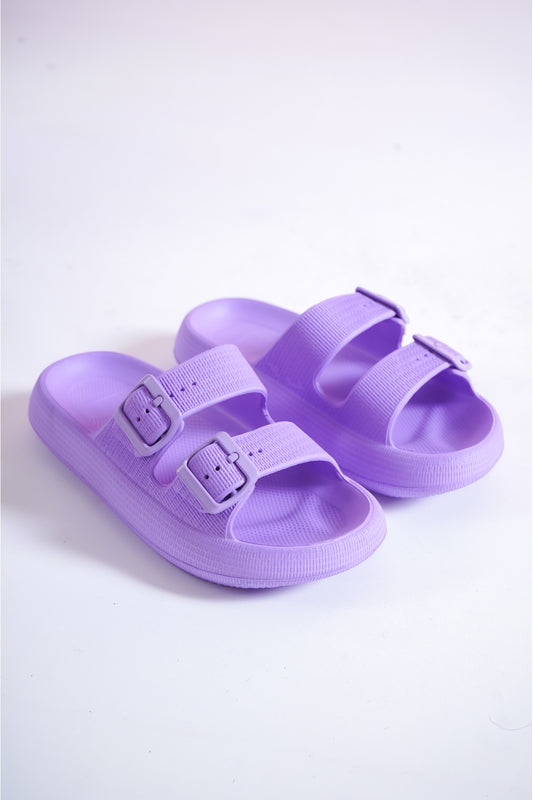 Lily Lila Çift Bant Eva Platfrom Günlük Yazlık Plaj Terliği