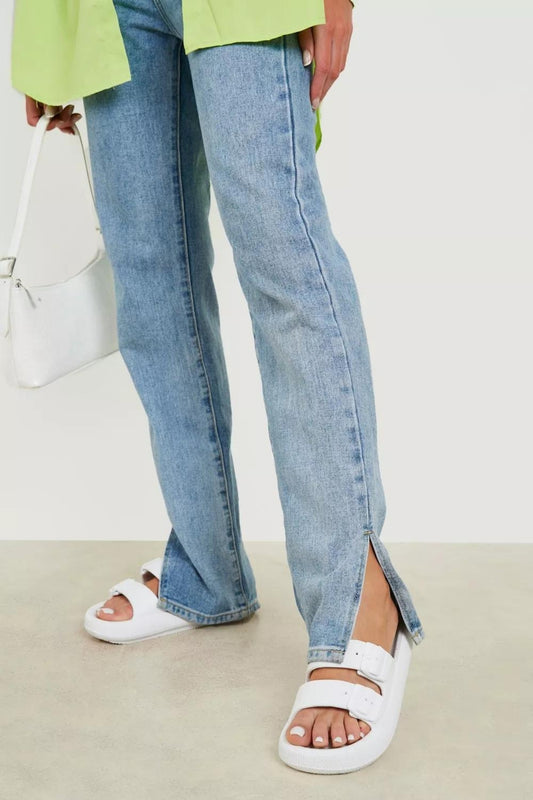 Lily Beyaz Çift Bant Eva Platfrom Günlük Yazlık Plaj Terliği